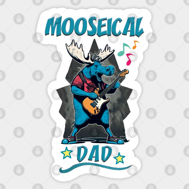 Mooseical - Rock N Roll Dad Moose with a Electric Guitar Sticker by RailoImage